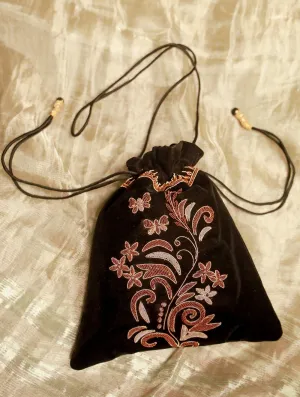 Zardozi and Resham Embroidered Evening Potli Bag - Black Floral