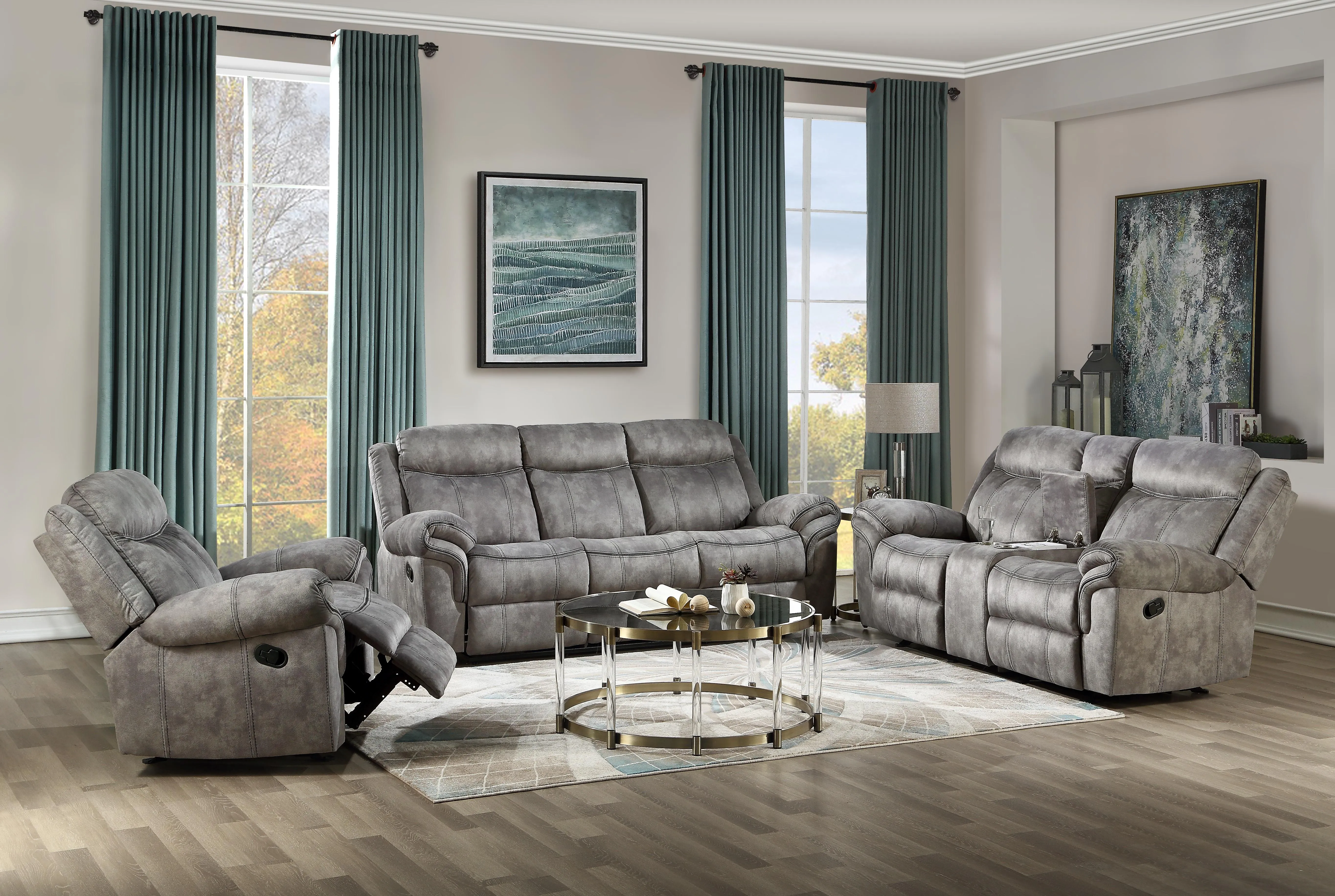 Zubaida 2-Tone Gray Velvet Sofa (Glider & Motion)